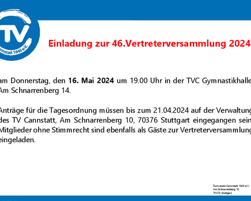 Einladung zur 46.Vertreterversammlung 2024